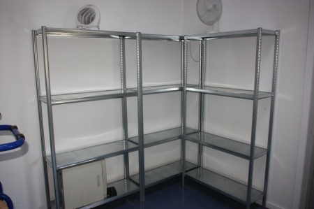3 span steel shelving with content