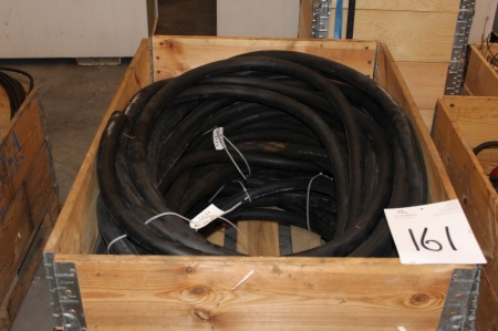 Pallet with cable labelled:  1. 29 m 5x50, 125A male, 690 V + 22m 5x50 med 125A male, 690 V + 26m 5x50