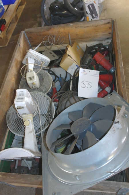 Pallet with various electrical parts + fans etc.
