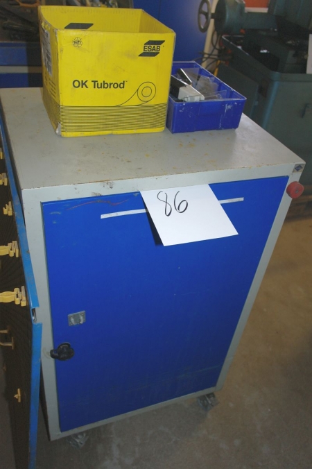 Tool Box, Blika, containing various welding glass + tool board