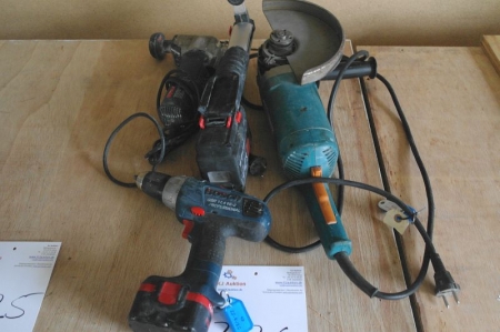 Power Angle Grinder + Power Jigsaw + cordless screwdriver without charger