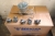 Box with 9 small bikes with metal flower pot + div frogs in ceramic