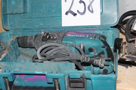 2 x elværktøj: håndrundsav, ø 190 mm, Skilsaw + slagboremaskine, Makita HR 2460 + 2 arbejdslamper