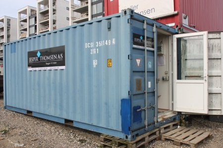 Container indrettet som kontor. Indhold medfølger (bortset fra printer og underbord)
