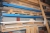 Contents 1 span branch shelf also include various plates on 3 shelves + pallet wood + 2 + 3 used wooden doors door frames, wood, etc. on top of the cantilever racking + assorted bricks on the floor beneath the cantilever racking. NB: Granite desktop not i