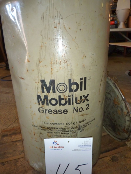 Grease, labeled Mobil Grease Mobilux no. 2, net contents 50 kg broached