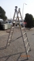 Ladder, "Zarges", height approx. 410 cm. Width approx. 35/70 cm.