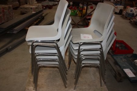 10 shell chairs, plastic + wooden chair