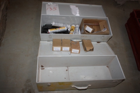 2 tool boxes with content, including + hooks and sealant