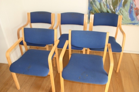 5 chairs in blue cloth cover, laminated beech