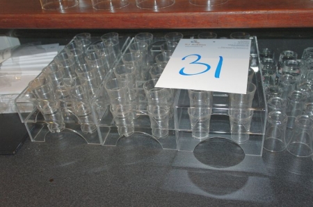 Lot shot glasses in plastic + glass + dice cups