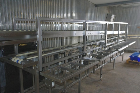 Packing line for 8 people with 90 * turns. 5 meters + approx. 5.5 meters, adjustable seats