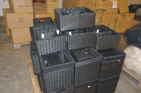 Pallet with various black storage baskets (pallet not included)