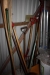 Various garden tools, etc., including lawnmower Gudenaa, lawn aerator, Texas MPC1200, wheelbarrow, tripod garbage bag, ladder and more as depicted