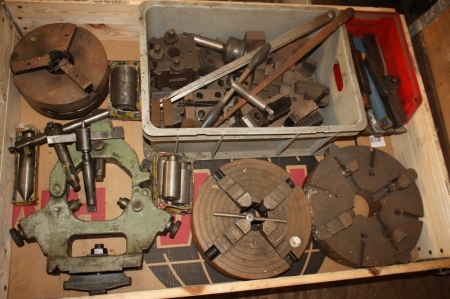 Pallet + box with lathe accessories