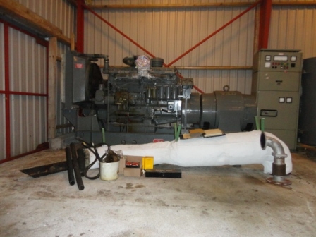 Complete generator with Dorman diesel engine and Titan generator of 150 kW, with power unit, air damper, exhaust, tank and misc. parts and service books. Is detached and in very good condition, has not been running production, but acted as emergency power