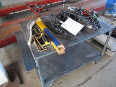 Trolley with motor lamps, cables, pressure gauge, kcold saw blades mm