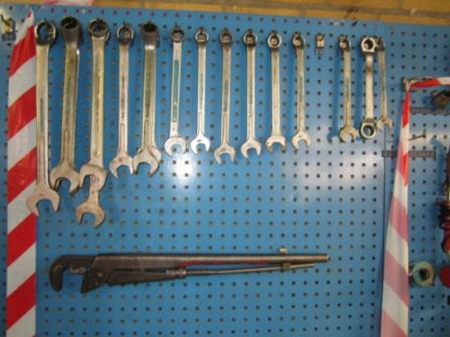 Fork / spanners, pipe wrench, large monkey wrenches, mm on 1 panel section, panel included