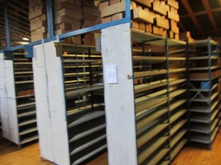 Storage racks with cardboard storage boxes, approx. 33 in total