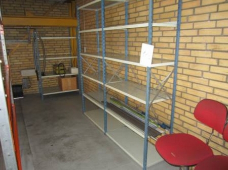 4 span warehouse racks and 4 chairs and 2 tables