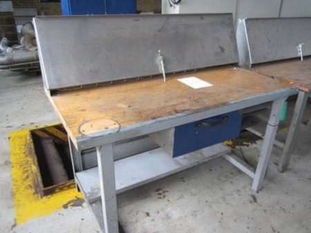 Work table with steel top, 1250x1250 mm sheet steel, with drawer