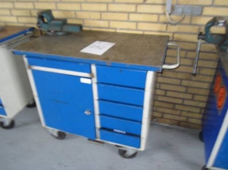 Tool trolley with vice and stainless table, empty