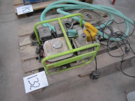 Pallet with water pump with 4 HP Honda engine, electric submersible pump and Tubing