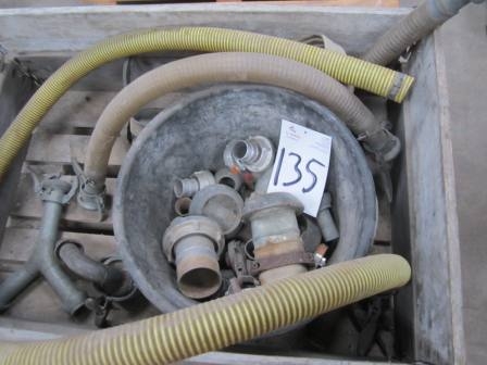 Pallet with hose couplings and hoses for water