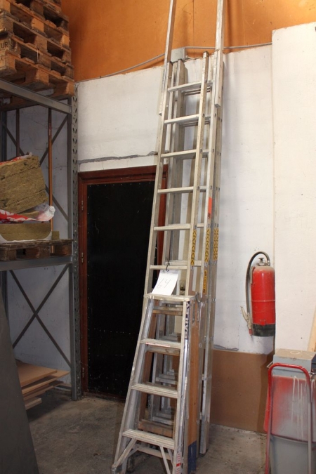 6 aluminium ladders and one wooden ladder