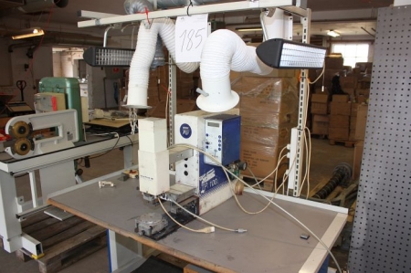 El-hæve/sænkebord, Linak, med påbygget reklametryksmaskine, Teca-Print AG, type TP100 med udsug og lys