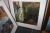 Stort maleri (med skade) + 4 billeder i glasramme (Per Kirkeby)