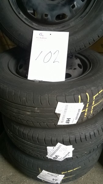 Tires size 175/70 R14 Dunlop, ca. 75% tread + steel rims, fits VW Golf.