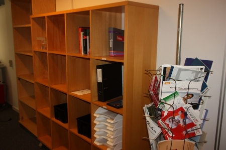 Magazine Rack + 2 bookcases with content + whiteboard + table with white top and steel legs (empty)
