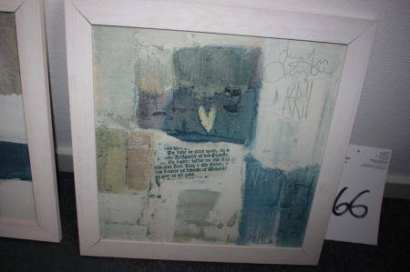 4 pictures in wooden frames. Label marked Mulle screen printing