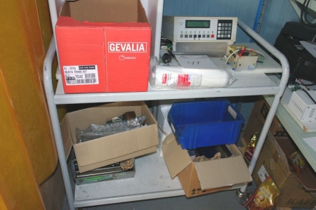 Trolley containing various test equipment + 2 span steel rack without content