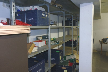 5 span Steel Shelving + 9 x filing cabinets including 2 x without key