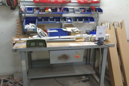 Work Bench drawer + content of various electric parts + boxes of fluorescent lamp, etc.