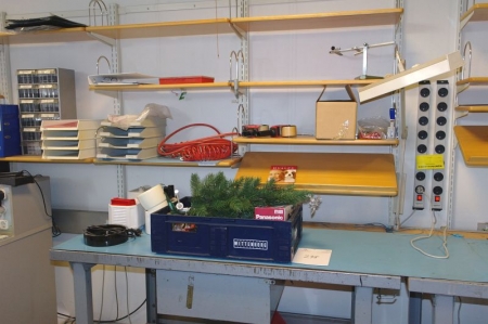 Work Bench with Content + 7 shelves on the wall