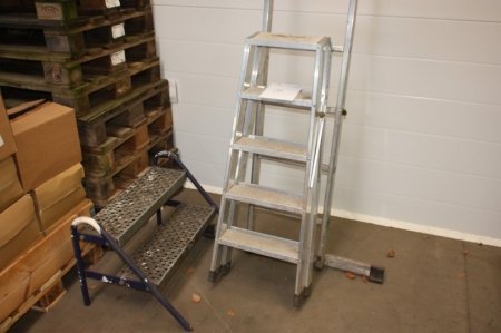 Aluminium ladder, Zarges, 12 steps + Aluminium stepladder, Zarges, 2 x 4 + stepladder with 2 steps