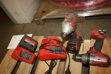 Cordless Impact Wrench, Milwaukee + cordless drill, Milwaukee + 2 batteries + charger