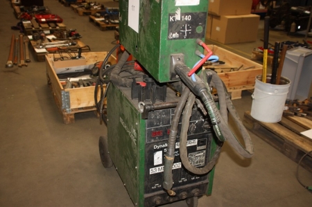 Welding rectifier, Migatronic Dynamig 505 + wire feed box, KT140 + welding cable welding + handle + manometer. Mounted in a frame on wheels