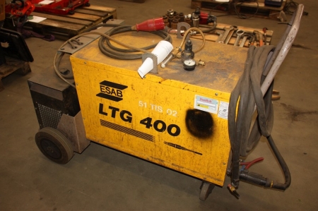 Tig welding, ESAB LTG 400 + welding cable + manometer. Mounted in a frame on wheels