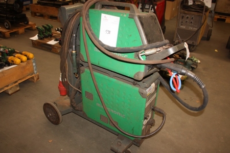 Welding rectifier, Migatronic Sigma 500 + wire feed box + welding cables + torch. Mounted in a frame on wheels