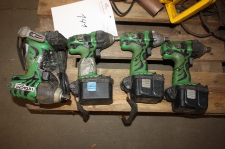 4 x Cordless impact wrenches, Hitachi + 3 batteries, 14.4, 3.0 AH + charger