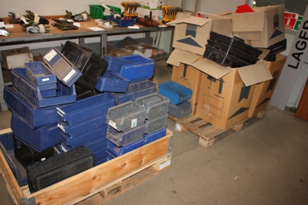 2 pallets plastic assortment boxes, etc.