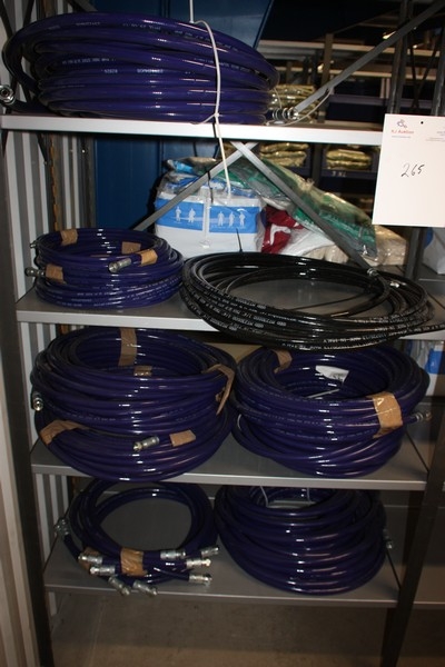 Content in a profession steel shelving, various hydraulic hoses, unused
