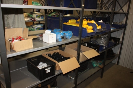 Contents in 4 span Steel Shelving (minus item 269 and 270), including valves and nozzle holders with contractor thread