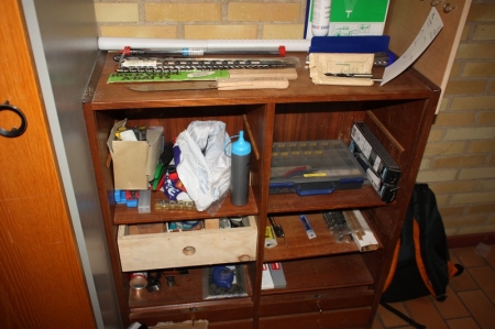 Cabinet with roll front containing, inter alia, unused masonry drill bit, metal drill bits, box of pins for Ruko 5 etc.