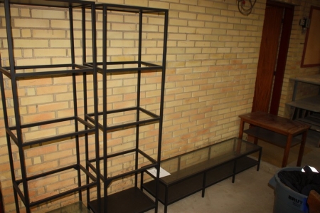 Table and 3 shelves, metal with glass shelves