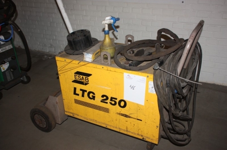 Welding rectifier, ESAB LTG 250 + welding cables + manometer. Mounted in a frame on wheels